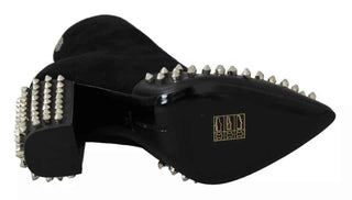 Philipp Plein Black Suede Studded Heels Ankle Boots Shoes