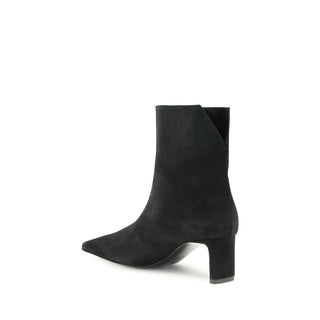 Khaite Black Leather Ankle Boots