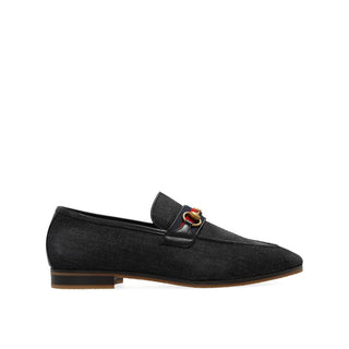 Gucci Black Fabric Slip-On Loafers