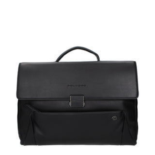 Piquadro Black Leather Business And Laptop Bag