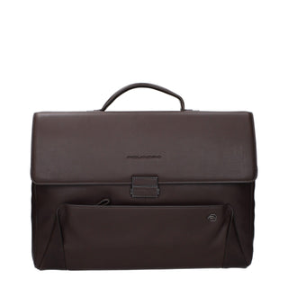 Piquadro Brown Leather Business And Laptop Bag