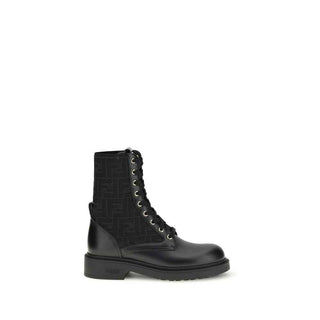 Fendi Black Calf Leather Bos Taurus Lace-Up Boots