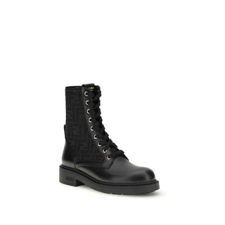 Fendi Black Calf Leather Bos Taurus Lace-Up Boots