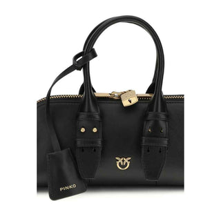 PINKO Black Calf Leather Bos Taurus Shoulder Bag