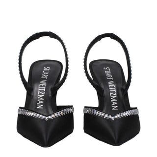 Stuart Weitzman Black Satin Stiletto Heel Sandals