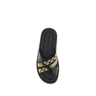 Burberry Black Calf Leather Bos Taurus Flat Sandals