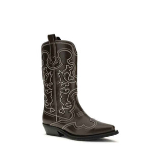 Ganni Brown Polyurethane Lace-Up Boots