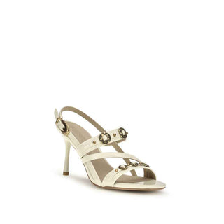 PINKO Cream Calf Leather Bos Taurus Stiletto Heel Sandals