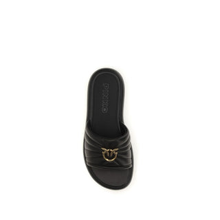 PINKO Black Calf Leather Bos Taurus Slides