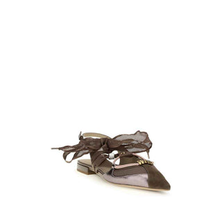 PINKO Brown Calf Leather Bos Taurus Ballet Flats