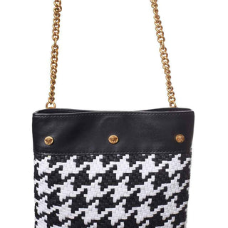 Versace Black And White Leather And Textile Shoulder Bag