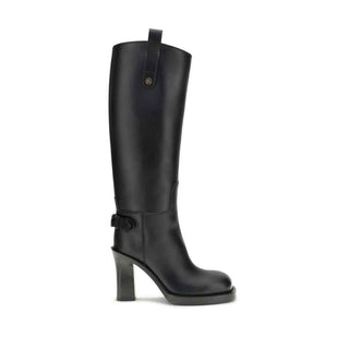 Burberry Black Calf Leather Bos Taurus High Heel Boots
