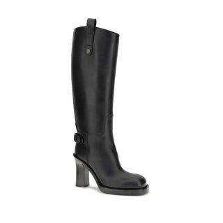 Burberry Black Calf Leather Bos Taurus High Heel Boots
