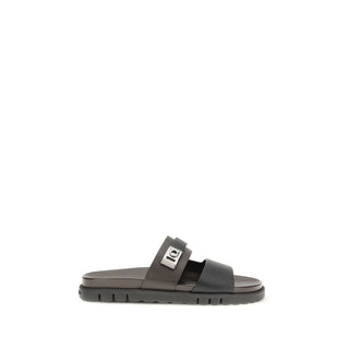 Ferragamo Black Calf Leather Bos Taurus Flat Sandals
