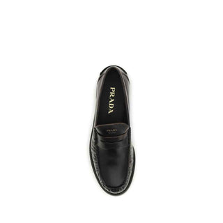 Prada Black Calf Leather Bos Taurus Slip-On Loafers