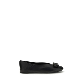 Ferragamo Black Calf Leather Bos Taurus Ballet Flats