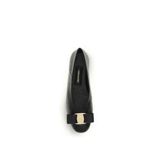 Ferragamo Black Calf Leather Bos Taurus Ballet Flats