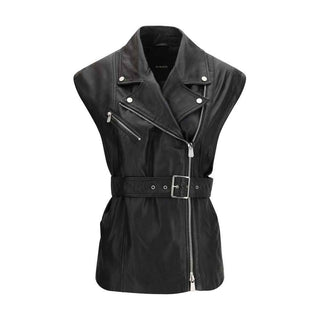 PINKO Black Goatskin Sleveless Jacket
