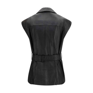 PINKO Black Goatskin Sleveless Jacket