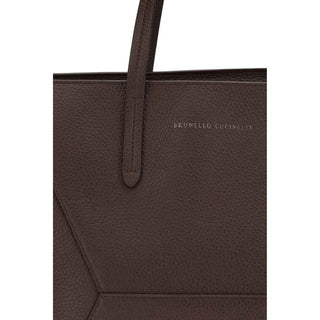 Brunello Cucinelli Brown Calf Leather Bos Taurus Shoulder Bag