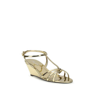 Prada Gold Calf Leather Bos Taurus Wedge Sandals