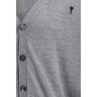 Ami Paris Gray Merino Wool Cardigan