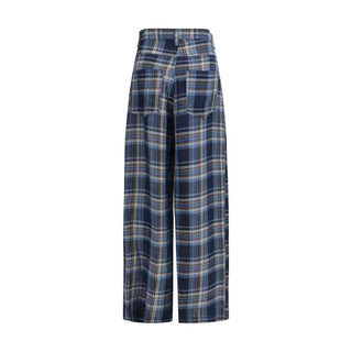 MARBELL Blue Linen Casual Pants