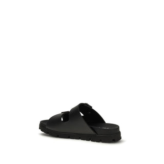 Prada Black Calf Leather Bos Taurus Flat Sandals