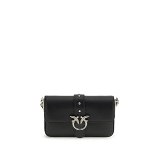 PINKO Black Calf Leather Bos Taurus Shoulder Bag