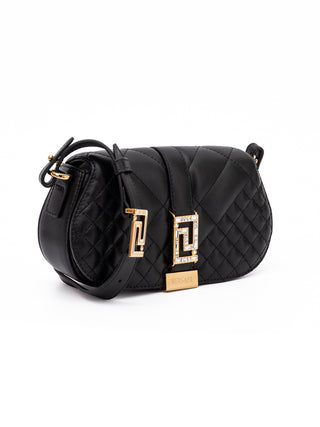Versace Black Leather Quilted Shoulder Strap Bag