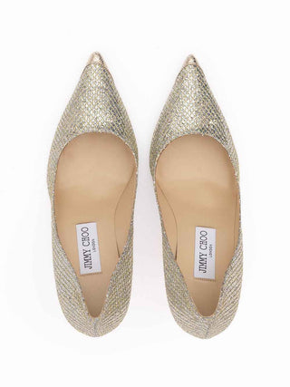 Jimmy Choo Gold Glitter Fabric Agnes Pumps