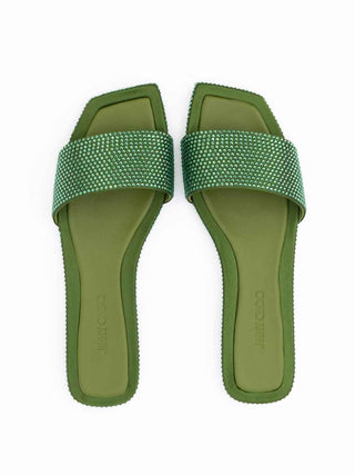 Jimmy Choo Green Satin Crystal Clovis Flat