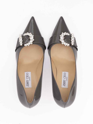 Jimmy Choo Storm Grey Patent Leather Chery 85 Pumps