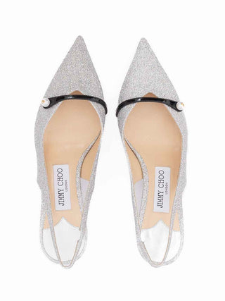 Jimmy Choo Silver Fine Glitter Amita 45 Slingback Pumps