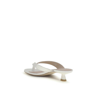 Stuart Weitzman White Calf Leather Bos Taurus Flat Sandals