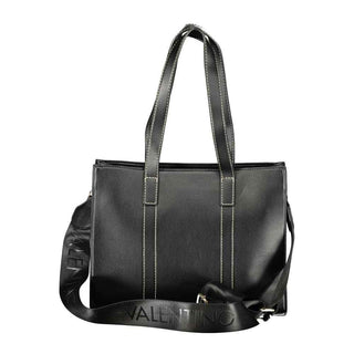 Mario Valentino Black Polyurethane Women's Bag with Shoulder Straps and Pockets