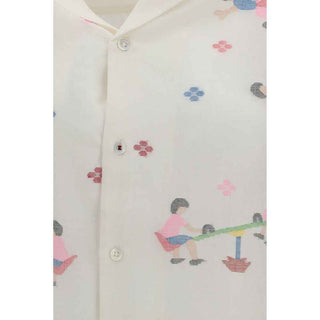 Baziszt White Cotton Pattern Shirt