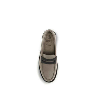 Brunello Cucinelli Gray Calf Leather Bos Taurus Slip-On Loafers