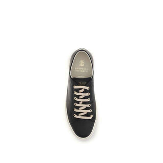 Brunello Cucinelli Black Calf Leather Bos Taurus Low Top Sneakers