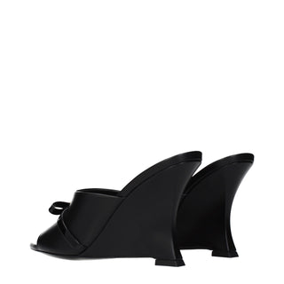 Versace Black Leather Wedge Sandals