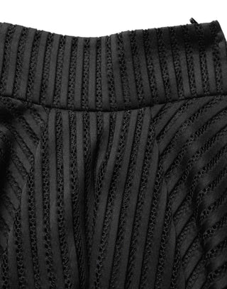 PINKO Cotton Striped Flared Silhouette Aline Midi Black