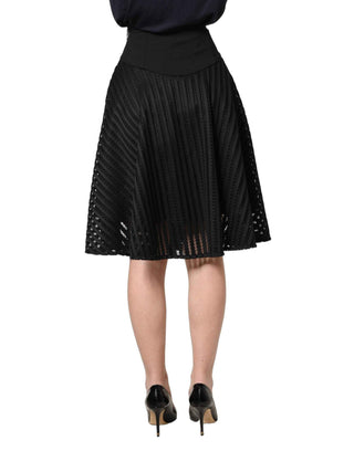 PINKO Cotton Striped Flared Silhouette Aline Midi Black
