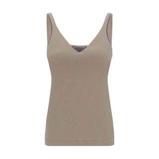 Brunello Cucinelli Beige Cotton Sleeveles T-Shirt