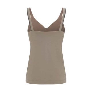 Brunello Cucinelli Beige Cotton Sleeveles T-Shirt