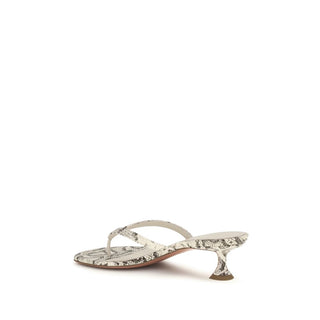 Amina Muaddi Gray Calf Leather Bos Taurus Flat Sandals