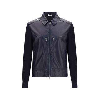 Brunello Cucinelli Blue Calf Leather Bos Taurus Leather Jacket