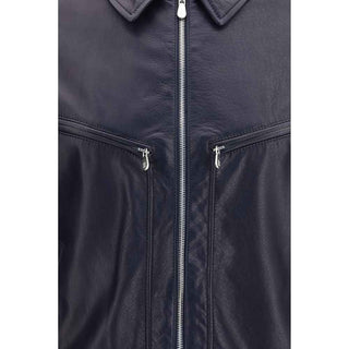 Brunello Cucinelli Blue Calf Leather Bos Taurus Leather Jacket