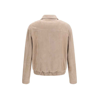 Brunello Cucinelli Beige Calf Leather Bos Taurus Leather Jacket