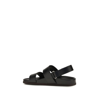 Valentino Garavani Black Calf Leather Bos Taurus Flat Sandals