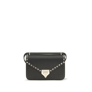 Valentino Garavani Black Calf Leather Bos Taurus Shoulder Bag